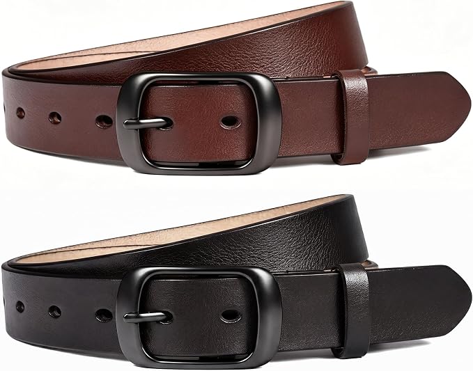 Classic genuine leather belt shown in brown and black.