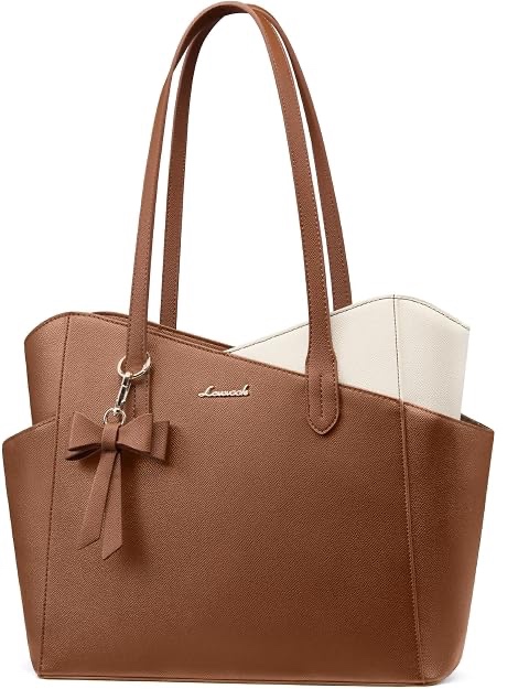 Warm brown LOVEVOOK structured tote purse with a contrasting interior.