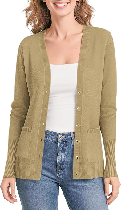 Camel Urban CoCo lightweight button-front cardigan.